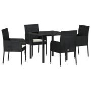 vidaXL 5 Delars Trädgårdsdining Set med Kuddar Svart Poly Rattan