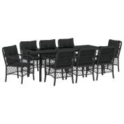 vidaXL 9-delars Trädgårdsdining Set med kuddar Svart Poly Rattan