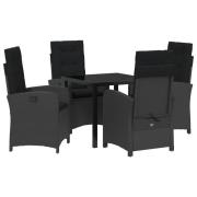 vidaXL 5-delat trädgårdsdining set med kuddar Svart Poly Rattan