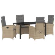 vidaXL 5-Dela Trädgårds Matset med Dynor i Beige Poly Rattan