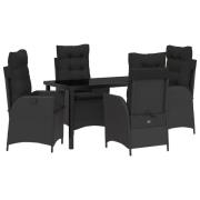 vidaXL 5 Delar Trädgårdsmatbord med Kuddar Svart Poly Rattan