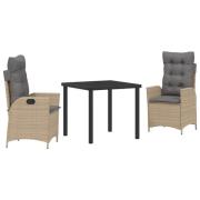 vidaXL 3 Delar Trädgårdsdining Set med Kuddar Beige Poly Rattan