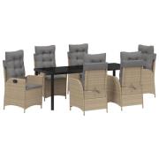 vidaXL 7 Delar Trädgårds Matset med Kuddar - Beige - Poly Rattan