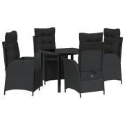 vidaXL 5-delat trädgårds matset Svart poly rattan