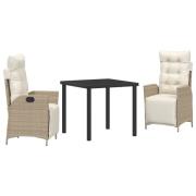 vidaXL 3 Delars Trädgårdsdining Set Beige Poly Rattan