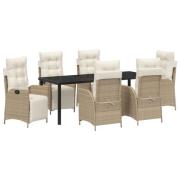 vidaXL 7-delars trädgårdsdining set beige poly-rattan