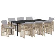 vidaXL 9-delad Trädgårdsmatgrupp med Kuddar Beige Poly Rattan, vidaXL ...