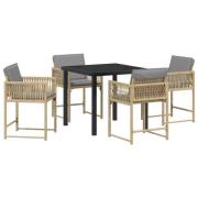vidaXL 5 Delars Trädgårdsmatsal set med dynor Beige Poly Rattan