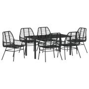 vidaXL 7-dels Trädgårds matsalset Svart Poly Rattan