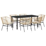 vidaXL 7-delat Set med Trädgårdsdiningstolar med Kuddar Brun Poly-Ratt...