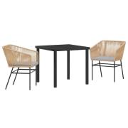 vidaXL 3-delat trädgårdsmatbord med kuddar brun poly-rattan