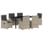 vidaXL 7-delade Trädgårds Matsalsset Ljusgrå Poly Rattan, vidaXL Trädg...