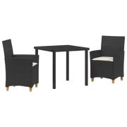 vidaXL 3 Delar Trädgårdsmatset med Kuddar Svart Poly Rattan