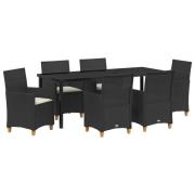vidaXL 7-delars Trädgårdsdining Set med Kuddar - Svart Poly Rattan
