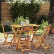 vidaXL 5-delars Fällbar Bistro Set med Kuddar Solid Akaciaträ