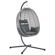 vidaXL Hängande Äggstol Korg med Stöd Grå Poly Rattan