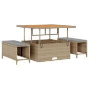 vidaXL 3 Delars Trädgårds Matbord Set med Kuddar Beige Poly Rattan Aka...