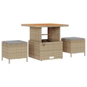 vidaXL 3-delars utemöbelset med kuddar Beige Poly Rattan Akacia