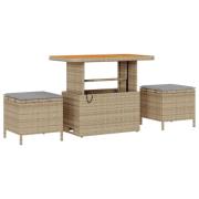 vidaXL 3-delat matset för trädgården med kuddar Beige Poly Rattan Akac...