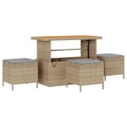vidaXL 4-delat trädgårdsdining set med kuddar Beige Poly Rattan Akacia