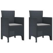 vidaXL Trädgårdsstolar med kuddar 2 st Antracit Poly Rattan
