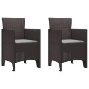 vidaXL Trädgårdsstolar med kuddar 2 st Brun Poly Rattan