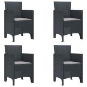 vidaXL Trädgårdsstolar med Kuddar 4 st Antracit Poly Rattan
