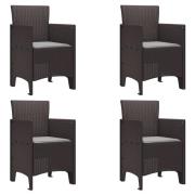 vidaXL Trädgårdsstolar med Kuddar 4 st Brun Poly Rattan