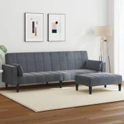 vidaXL Bäddsoffa 2-sits med fotpall mörkgrå sammet