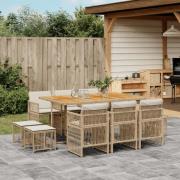 vidaXL Matgrupp för trädgården med dynor 11 delar beige konstrotting