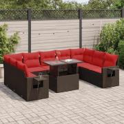 vidaXL Trädgårdssoffset med dynor 10 delar brun konstrotting akaciaträ