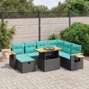 vidaXL Soffgrupp för trädgården med dynor 8 delar svart konstrotting