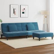 vidaXL Bäddsoffa 2-sits med fotpall blå sammet