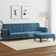 vidaXL Bäddsoffa 2-sits med fotpall blå sammet
