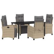 vidaXL 5-delars trädgårdsset i beige poly rattan