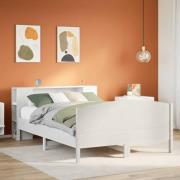 vidaXL Säng med bokhylla utan madrass vit 140x190cm massiv furu