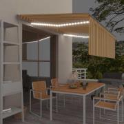 vidaXL Manuell markis med rullgardin & LED 4x3 m gul och vit