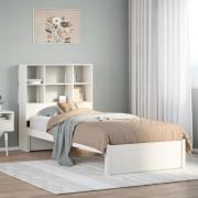 vidaXL Säng med bokhylla utan madrass vit 90x200cm massiv furu