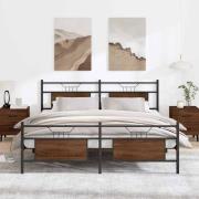 vidaXL Sängram utan madrass metall brun ek 183x213 cm