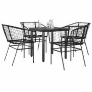 vidaXL Matgrupp för trädgården 5 delar svart polyrotting glas