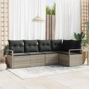 vidaXL 5-delars Trädgårdssoffset med Kuddar Ljusgrå Poly Rattan, vidaX...