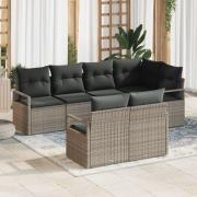 vidaXL 7-delars trädgårdsoffset med kuddar Grå Poly Rattan, vidaXL 2-s...