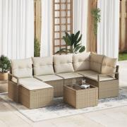vidaXL 7-delad Trädgårdsoffa med kuddar Brun Poly Rattan, vidaXL 2-sit...