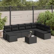 vidaXL 9-delars Trädgårdsoffagrupp med kuddar Beige Poly Rattan, vidaX...