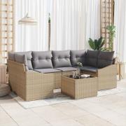 vidaXL 7 Delars Trädgårdsoffaset med Kuddar Beige Poly Rattan