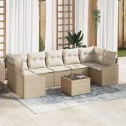 vidaXL 8 Delar Trädgårdsofforset med Kuddar Beige Poly Rattan