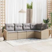 vidaXL 5-delad Trädgårdsoffasett med kuddar beige polyrotting