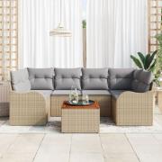 vidaXL 7-delars trädgårdsoff set med kuddar Beige Poly Rattan Akacia, ...