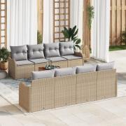 vidaXL 9-delars trädgårdsoffgrupp med kuddar Beige Poly Rattan Akacia,...