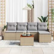 vidaXL 6-delars trädgårdsoffaset med kuddar beige poly rattan akacia, ...